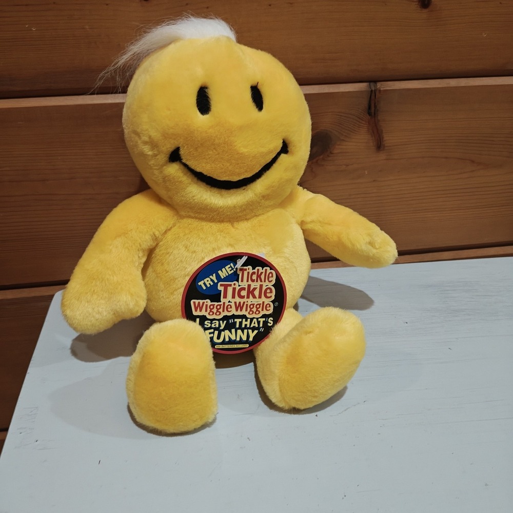 Dan Dee Tickle Tickle Wiggle Yellow Smiley Face Plush Vintage Tested W/Tag D32
